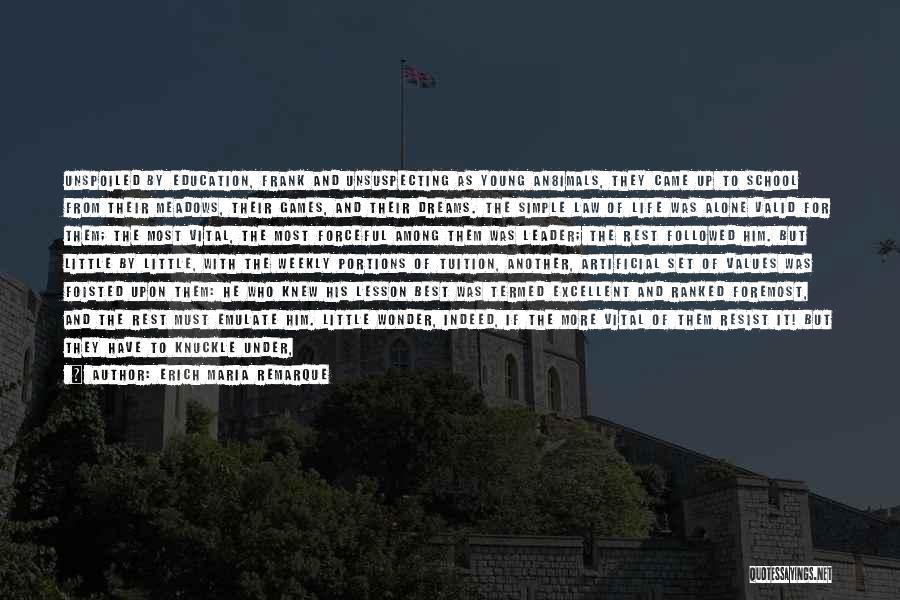 Erich Maria Remarque Quotes: Unspoiled By Education, Frank And Unsuspecting As Young An8imals, They Came Up To School From Their Meadows, Their Games, And