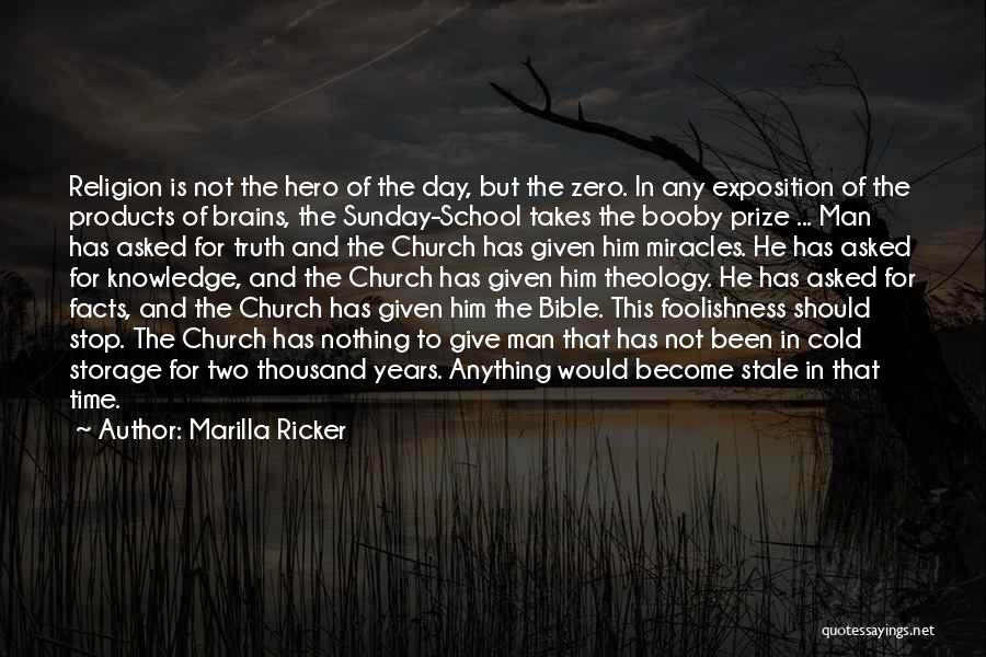 Marilla Ricker Quotes: Religion Is Not The Hero Of The Day, But The Zero. In Any Exposition Of The Products Of Brains, The