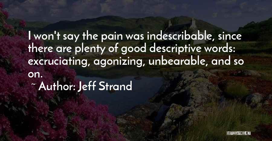 Jeff Strand Quotes: I Won't Say The Pain Was Indescribable, Since There Are Plenty Of Good Descriptive Words: Excruciating, Agonizing, Unbearable, And So