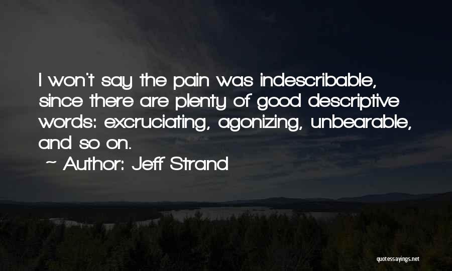Jeff Strand Quotes: I Won't Say The Pain Was Indescribable, Since There Are Plenty Of Good Descriptive Words: Excruciating, Agonizing, Unbearable, And So