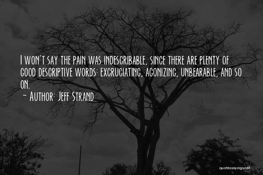 Jeff Strand Quotes: I Won't Say The Pain Was Indescribable, Since There Are Plenty Of Good Descriptive Words: Excruciating, Agonizing, Unbearable, And So