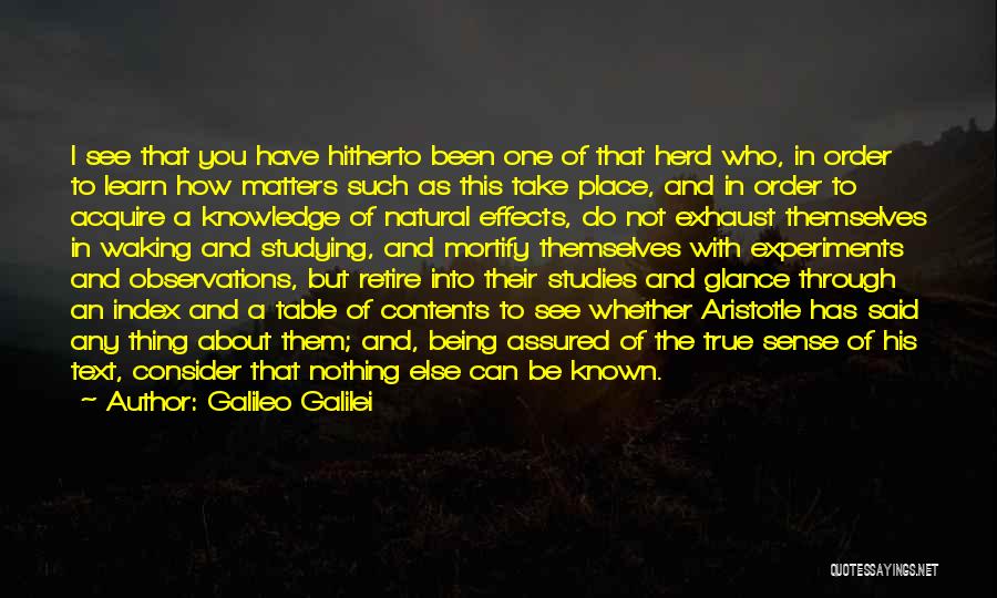 Galileo Galilei Quotes: I See That You Have Hitherto Been One Of That Herd Who, In Order To Learn How Matters Such As