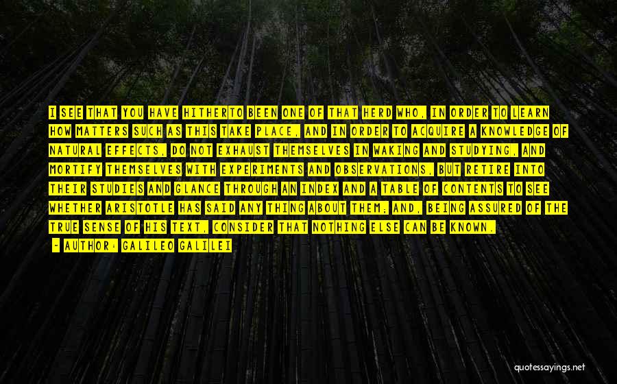 Galileo Galilei Quotes: I See That You Have Hitherto Been One Of That Herd Who, In Order To Learn How Matters Such As