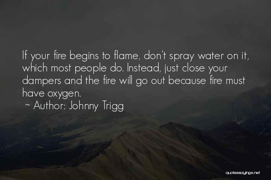 Johnny Trigg Quotes: If Your Fire Begins To Flame, Don't Spray Water On It, Which Most People Do. Instead, Just Close Your Dampers