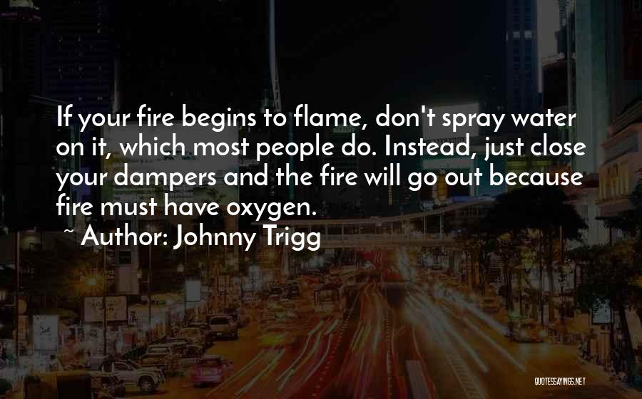 Johnny Trigg Quotes: If Your Fire Begins To Flame, Don't Spray Water On It, Which Most People Do. Instead, Just Close Your Dampers