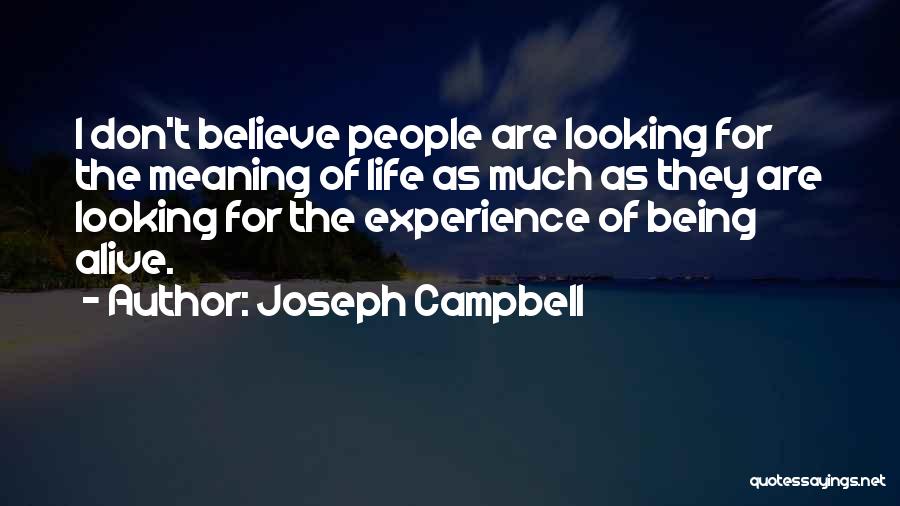 Joseph Campbell Quotes: I Don't Believe People Are Looking For The Meaning Of Life As Much As They Are Looking For The Experience