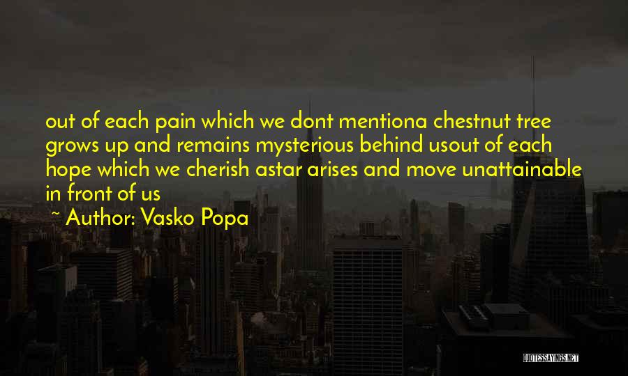 Vasko Popa Quotes: Out Of Each Pain Which We Dont Mentiona Chestnut Tree Grows Up And Remains Mysterious Behind Usout Of Each Hope