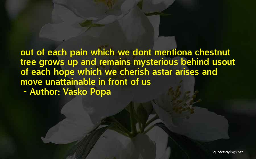 Vasko Popa Quotes: Out Of Each Pain Which We Dont Mentiona Chestnut Tree Grows Up And Remains Mysterious Behind Usout Of Each Hope
