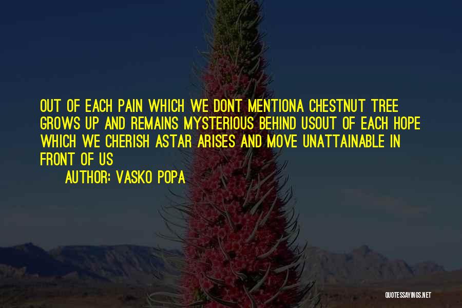 Vasko Popa Quotes: Out Of Each Pain Which We Dont Mentiona Chestnut Tree Grows Up And Remains Mysterious Behind Usout Of Each Hope