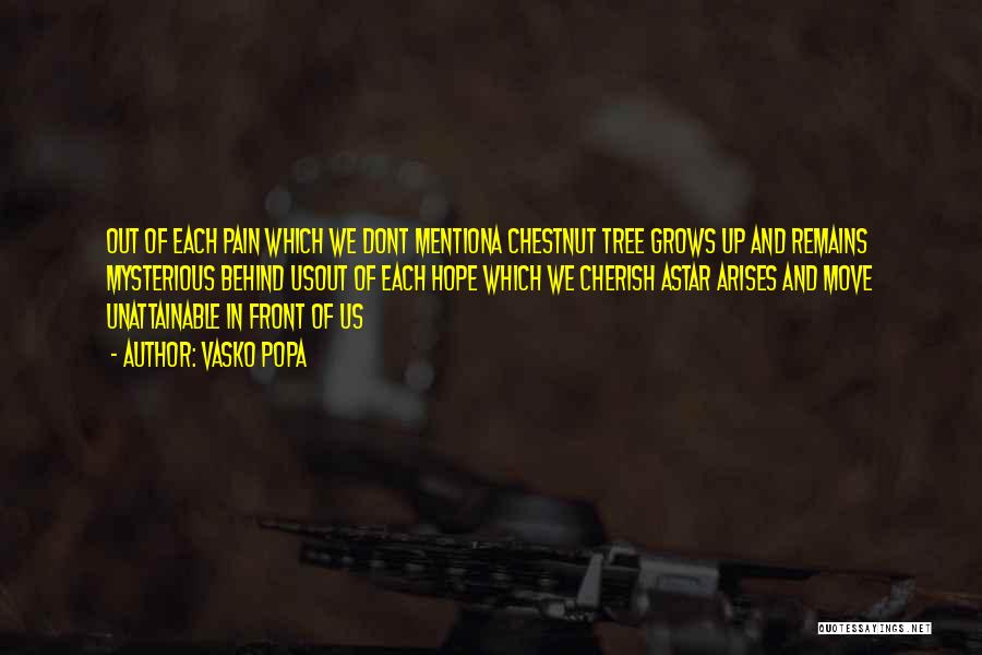 Vasko Popa Quotes: Out Of Each Pain Which We Dont Mentiona Chestnut Tree Grows Up And Remains Mysterious Behind Usout Of Each Hope
