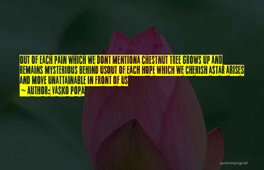 Vasko Popa Quotes: Out Of Each Pain Which We Dont Mentiona Chestnut Tree Grows Up And Remains Mysterious Behind Usout Of Each Hope