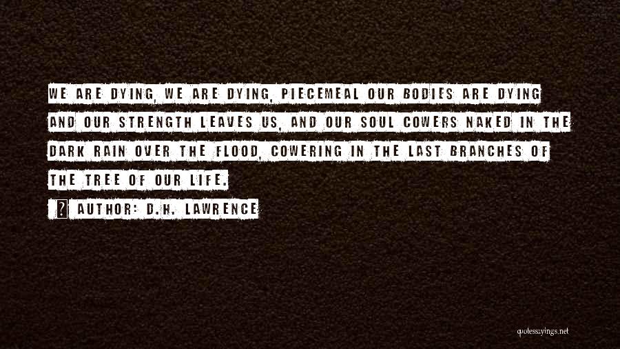 D.H. Lawrence Quotes: We Are Dying, We Are Dying, Piecemeal Our Bodies Are Dying And Our Strength Leaves Us, And Our Soul Cowers