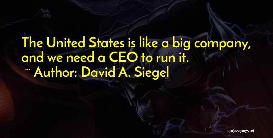 David A. Siegel Quotes: The United States Is Like A Big Company, And We Need A Ceo To Run It.