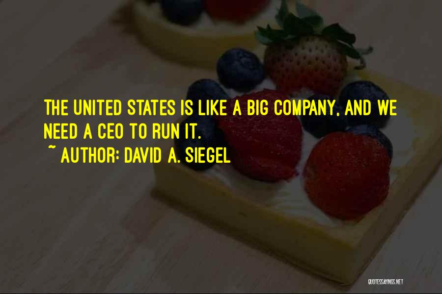 David A. Siegel Quotes: The United States Is Like A Big Company, And We Need A Ceo To Run It.