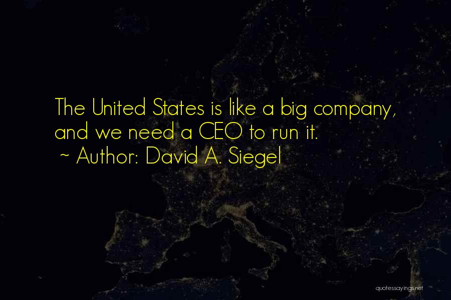 David A. Siegel Quotes: The United States Is Like A Big Company, And We Need A Ceo To Run It.