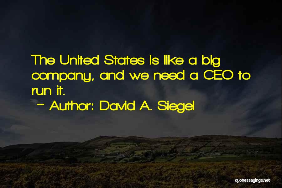 David A. Siegel Quotes: The United States Is Like A Big Company, And We Need A Ceo To Run It.