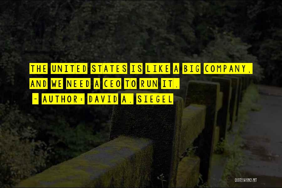 David A. Siegel Quotes: The United States Is Like A Big Company, And We Need A Ceo To Run It.