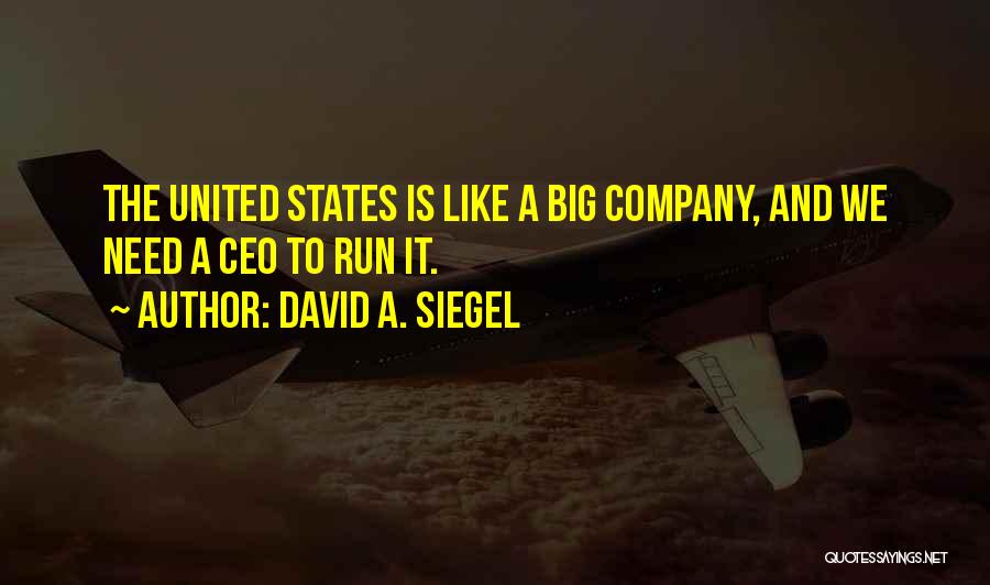 David A. Siegel Quotes: The United States Is Like A Big Company, And We Need A Ceo To Run It.