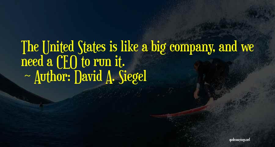 David A. Siegel Quotes: The United States Is Like A Big Company, And We Need A Ceo To Run It.