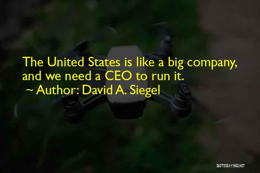 David A. Siegel Quotes: The United States Is Like A Big Company, And We Need A Ceo To Run It.