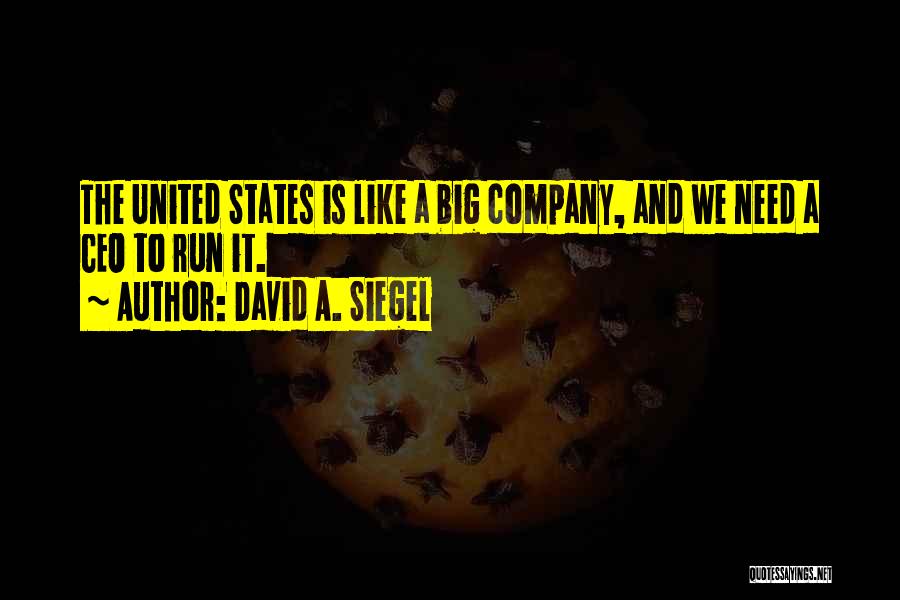 David A. Siegel Quotes: The United States Is Like A Big Company, And We Need A Ceo To Run It.