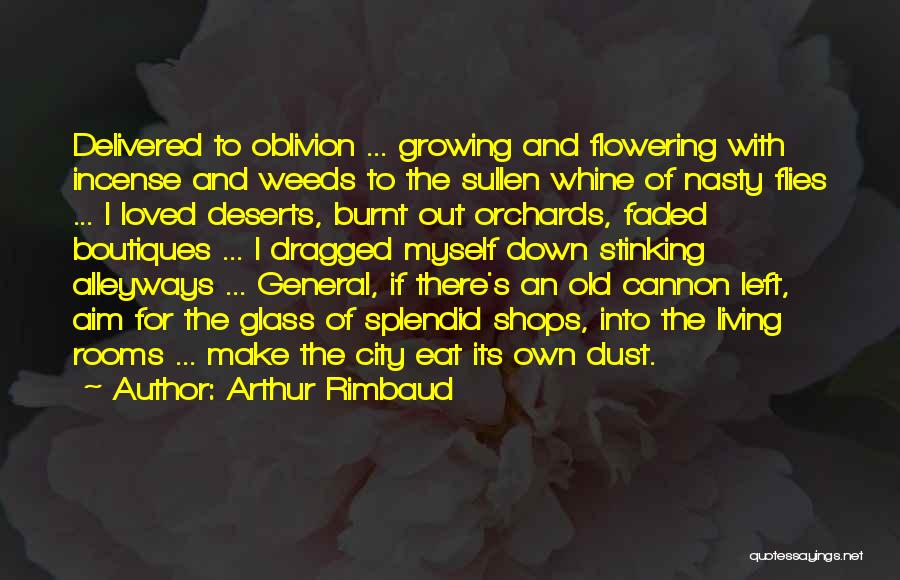 Arthur Rimbaud Quotes: Delivered To Oblivion ... Growing And Flowering With Incense And Weeds To The Sullen Whine Of Nasty Flies ... I
