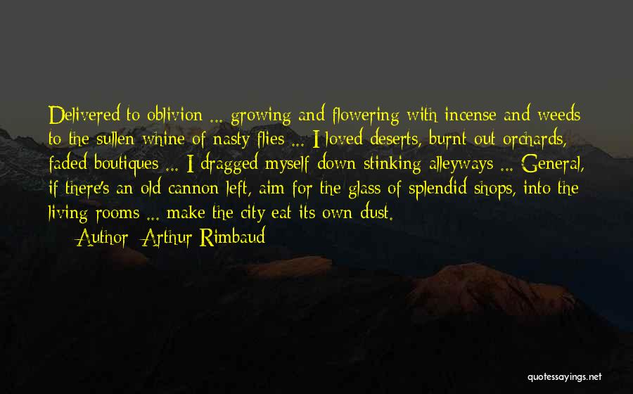 Arthur Rimbaud Quotes: Delivered To Oblivion ... Growing And Flowering With Incense And Weeds To The Sullen Whine Of Nasty Flies ... I