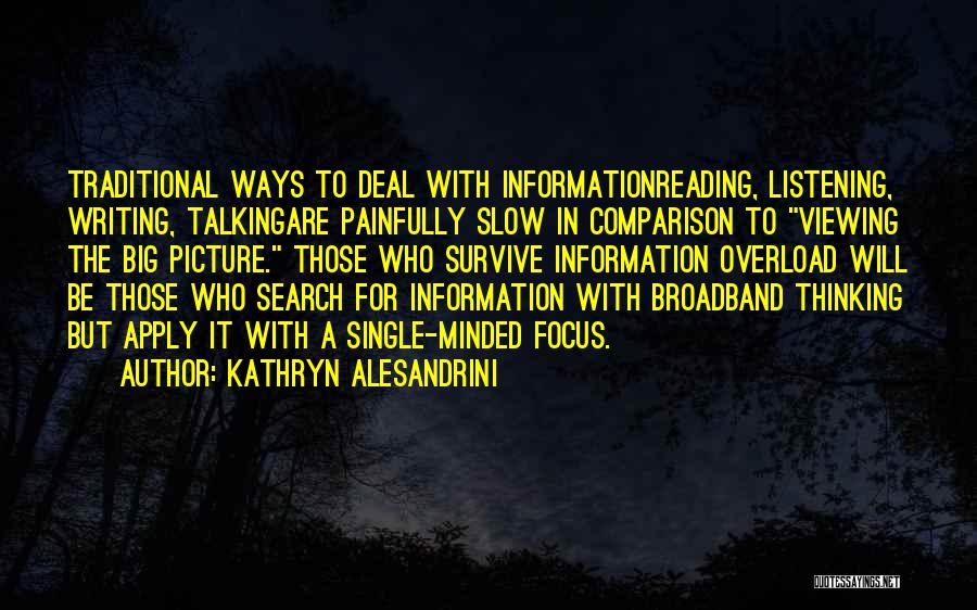 Kathryn Alesandrini Quotes: Traditional Ways To Deal With Informationreading, Listening, Writing, Talkingare Painfully Slow In Comparison To Viewing The Big Picture. Those Who