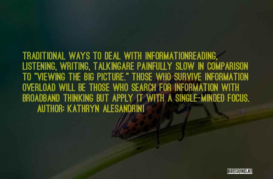 Kathryn Alesandrini Quotes: Traditional Ways To Deal With Informationreading, Listening, Writing, Talkingare Painfully Slow In Comparison To Viewing The Big Picture. Those Who