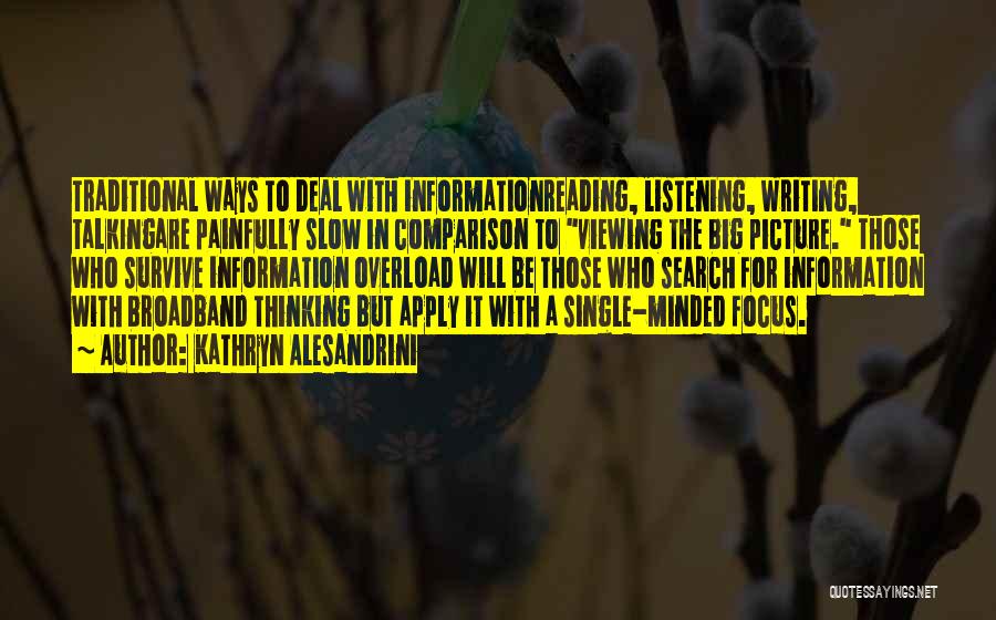 Kathryn Alesandrini Quotes: Traditional Ways To Deal With Informationreading, Listening, Writing, Talkingare Painfully Slow In Comparison To Viewing The Big Picture. Those Who