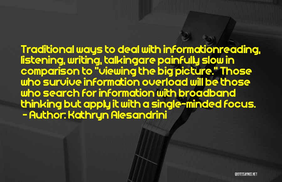Kathryn Alesandrini Quotes: Traditional Ways To Deal With Informationreading, Listening, Writing, Talkingare Painfully Slow In Comparison To Viewing The Big Picture. Those Who
