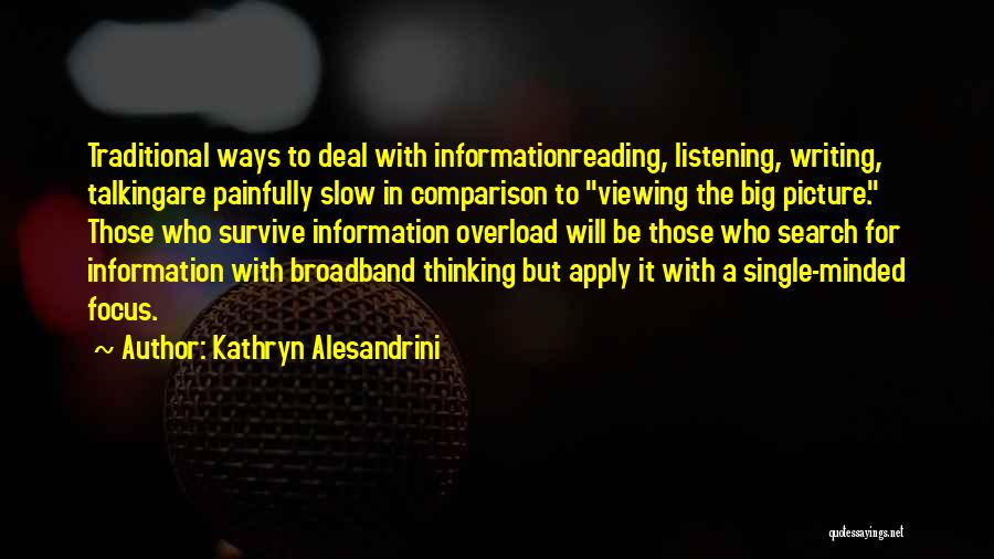 Kathryn Alesandrini Quotes: Traditional Ways To Deal With Informationreading, Listening, Writing, Talkingare Painfully Slow In Comparison To Viewing The Big Picture. Those Who