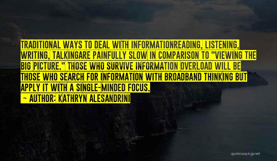 Kathryn Alesandrini Quotes: Traditional Ways To Deal With Informationreading, Listening, Writing, Talkingare Painfully Slow In Comparison To Viewing The Big Picture. Those Who