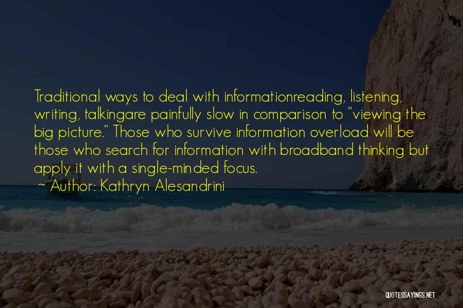 Kathryn Alesandrini Quotes: Traditional Ways To Deal With Informationreading, Listening, Writing, Talkingare Painfully Slow In Comparison To Viewing The Big Picture. Those Who