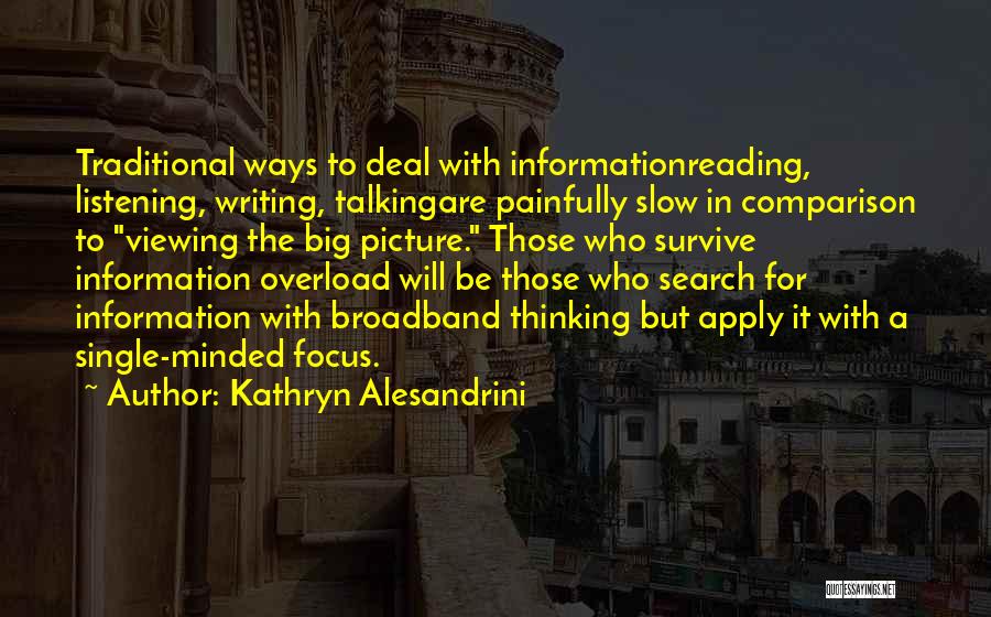 Kathryn Alesandrini Quotes: Traditional Ways To Deal With Informationreading, Listening, Writing, Talkingare Painfully Slow In Comparison To Viewing The Big Picture. Those Who