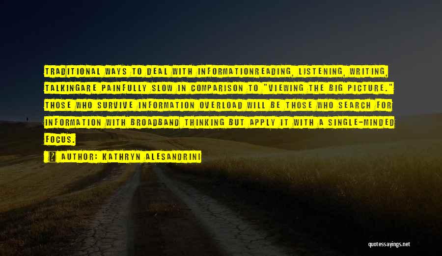 Kathryn Alesandrini Quotes: Traditional Ways To Deal With Informationreading, Listening, Writing, Talkingare Painfully Slow In Comparison To Viewing The Big Picture. Those Who