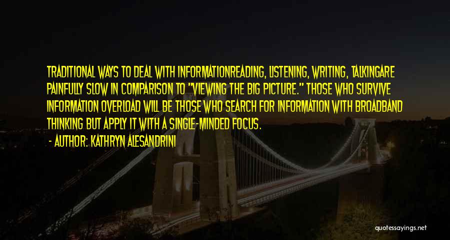 Kathryn Alesandrini Quotes: Traditional Ways To Deal With Informationreading, Listening, Writing, Talkingare Painfully Slow In Comparison To Viewing The Big Picture. Those Who