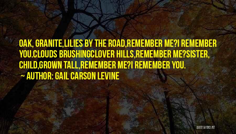 Gail Carson Levine Quotes: Oak, Granite,lilies By The Road,remember Me?i Remember You.clouds Brushingclover Hills,remember Me?sister, Child,grown Tall,remember Me?i Remember You.