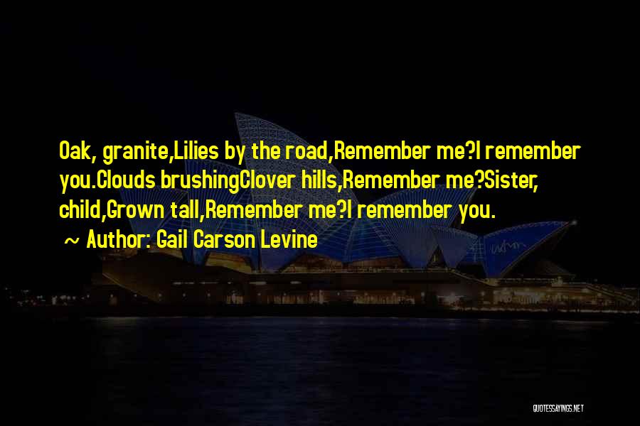 Gail Carson Levine Quotes: Oak, Granite,lilies By The Road,remember Me?i Remember You.clouds Brushingclover Hills,remember Me?sister, Child,grown Tall,remember Me?i Remember You.