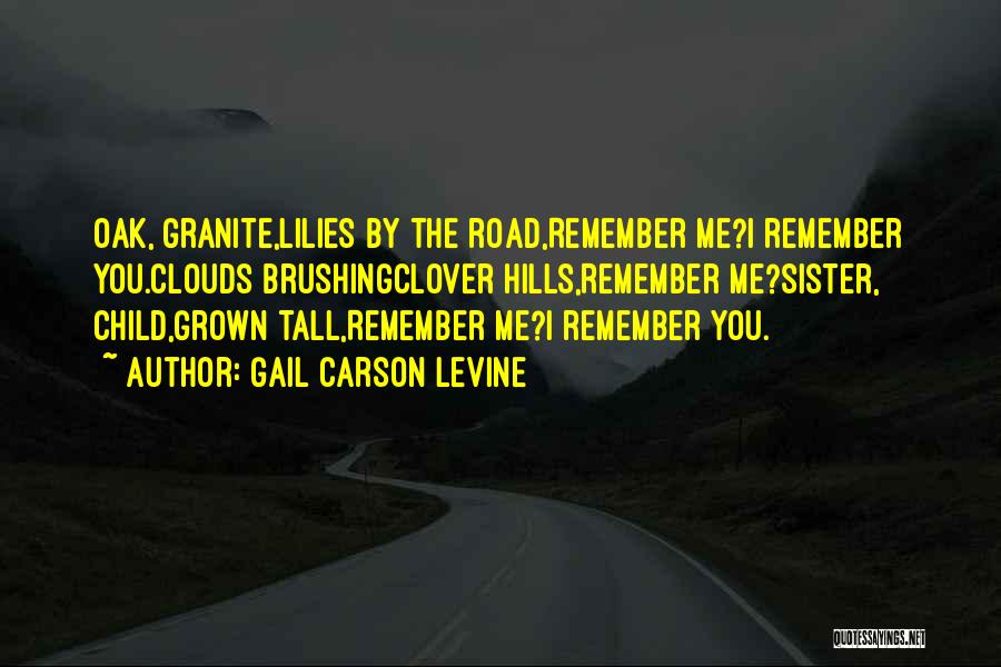 Gail Carson Levine Quotes: Oak, Granite,lilies By The Road,remember Me?i Remember You.clouds Brushingclover Hills,remember Me?sister, Child,grown Tall,remember Me?i Remember You.