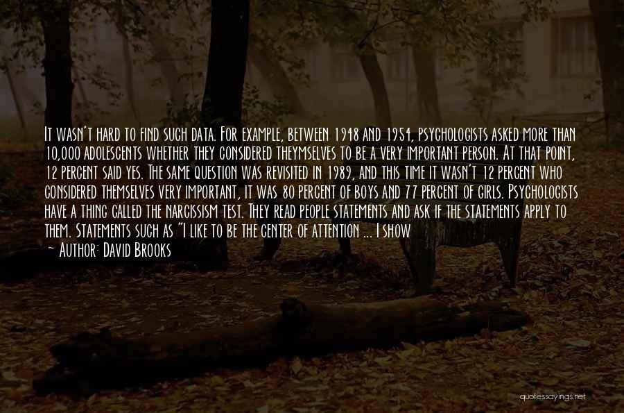 David Brooks Quotes: It Wasn't Hard To Find Such Data. For Example, Between 1948 And 1954, Psychologists Asked More Than 10,000 Adolescents Whether