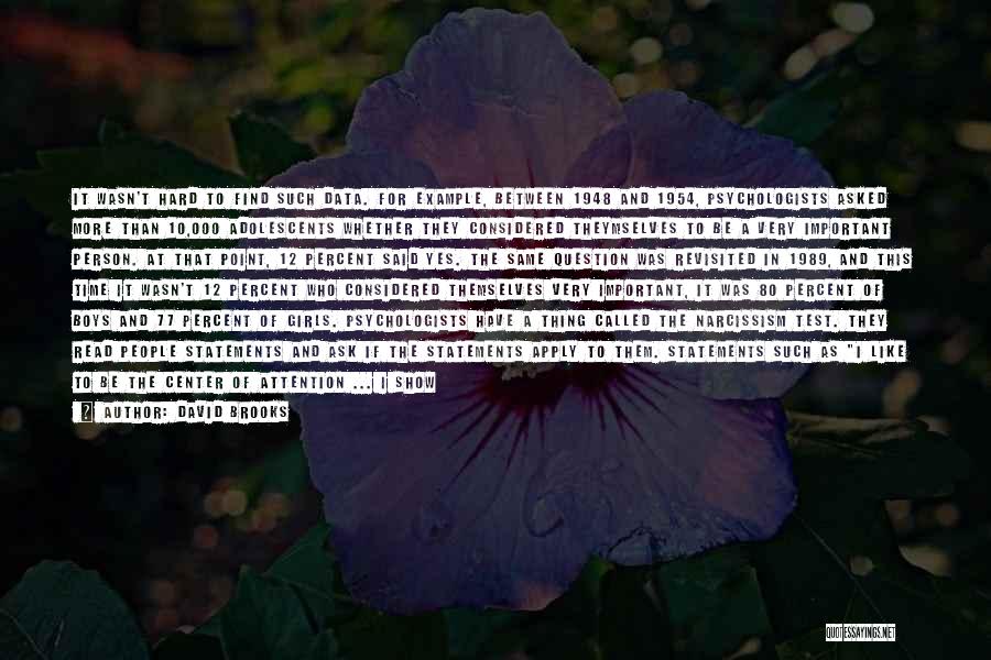 David Brooks Quotes: It Wasn't Hard To Find Such Data. For Example, Between 1948 And 1954, Psychologists Asked More Than 10,000 Adolescents Whether