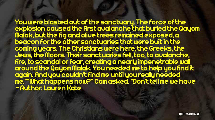 Lauren Kate Quotes: You Were Blasted Out Of The Sanctuary. The Force Of The Explosion Caused The First Avalanche That Buried The Qayom