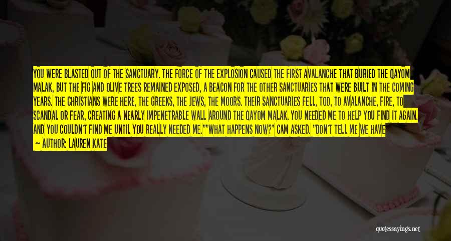 Lauren Kate Quotes: You Were Blasted Out Of The Sanctuary. The Force Of The Explosion Caused The First Avalanche That Buried The Qayom