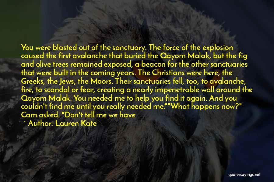 Lauren Kate Quotes: You Were Blasted Out Of The Sanctuary. The Force Of The Explosion Caused The First Avalanche That Buried The Qayom