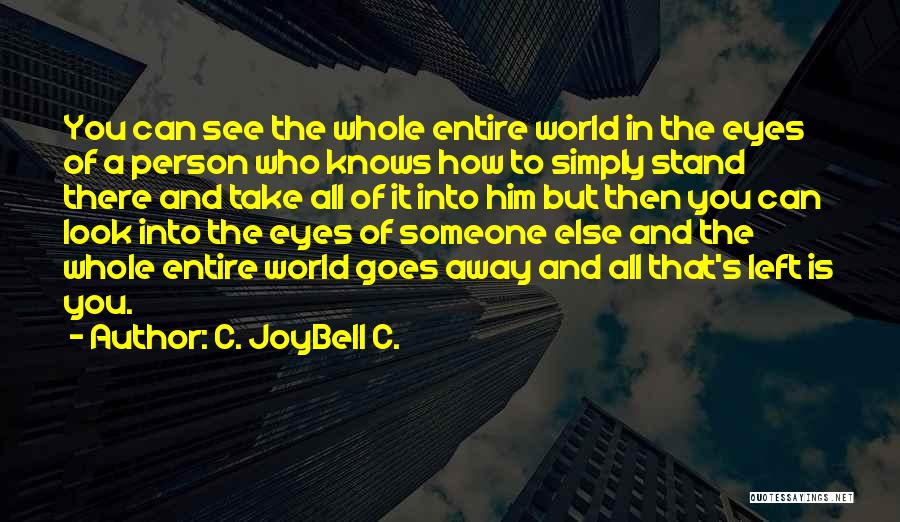 C. JoyBell C. Quotes: You Can See The Whole Entire World In The Eyes Of A Person Who Knows How To Simply Stand There