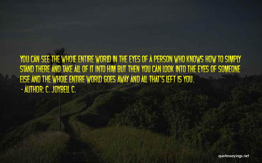 C. JoyBell C. Quotes: You Can See The Whole Entire World In The Eyes Of A Person Who Knows How To Simply Stand There