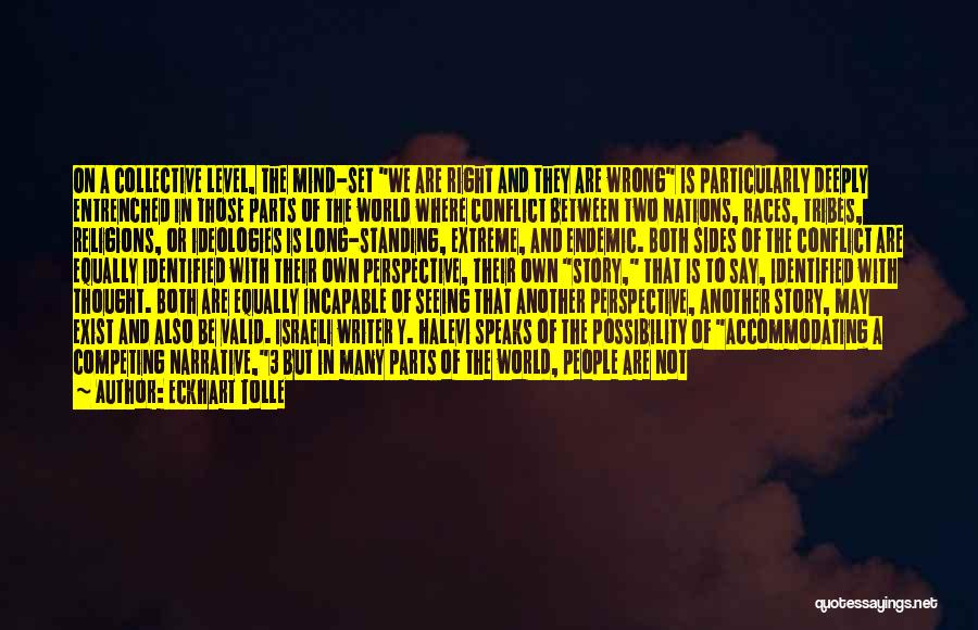 Eckhart Tolle Quotes: On A Collective Level, The Mind-set We Are Right And They Are Wrong Is Particularly Deeply Entrenched In Those Parts