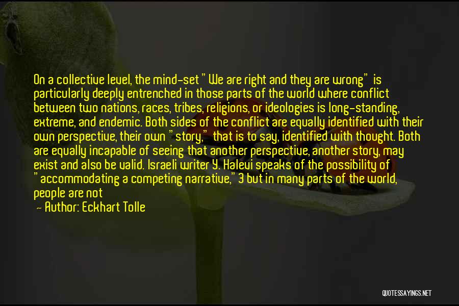 Eckhart Tolle Quotes: On A Collective Level, The Mind-set We Are Right And They Are Wrong Is Particularly Deeply Entrenched In Those Parts