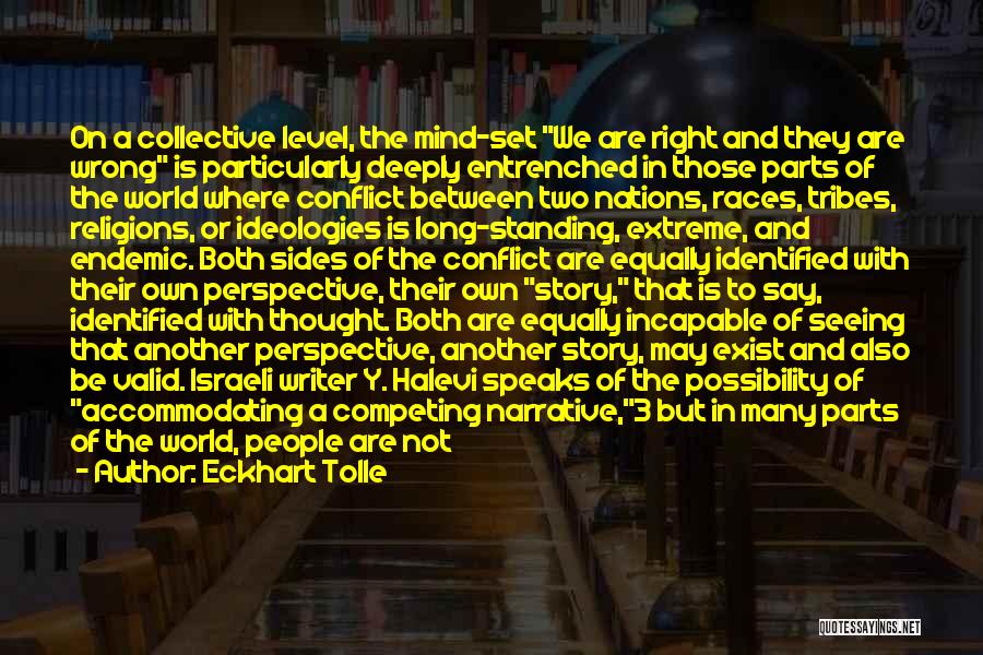 Eckhart Tolle Quotes: On A Collective Level, The Mind-set We Are Right And They Are Wrong Is Particularly Deeply Entrenched In Those Parts